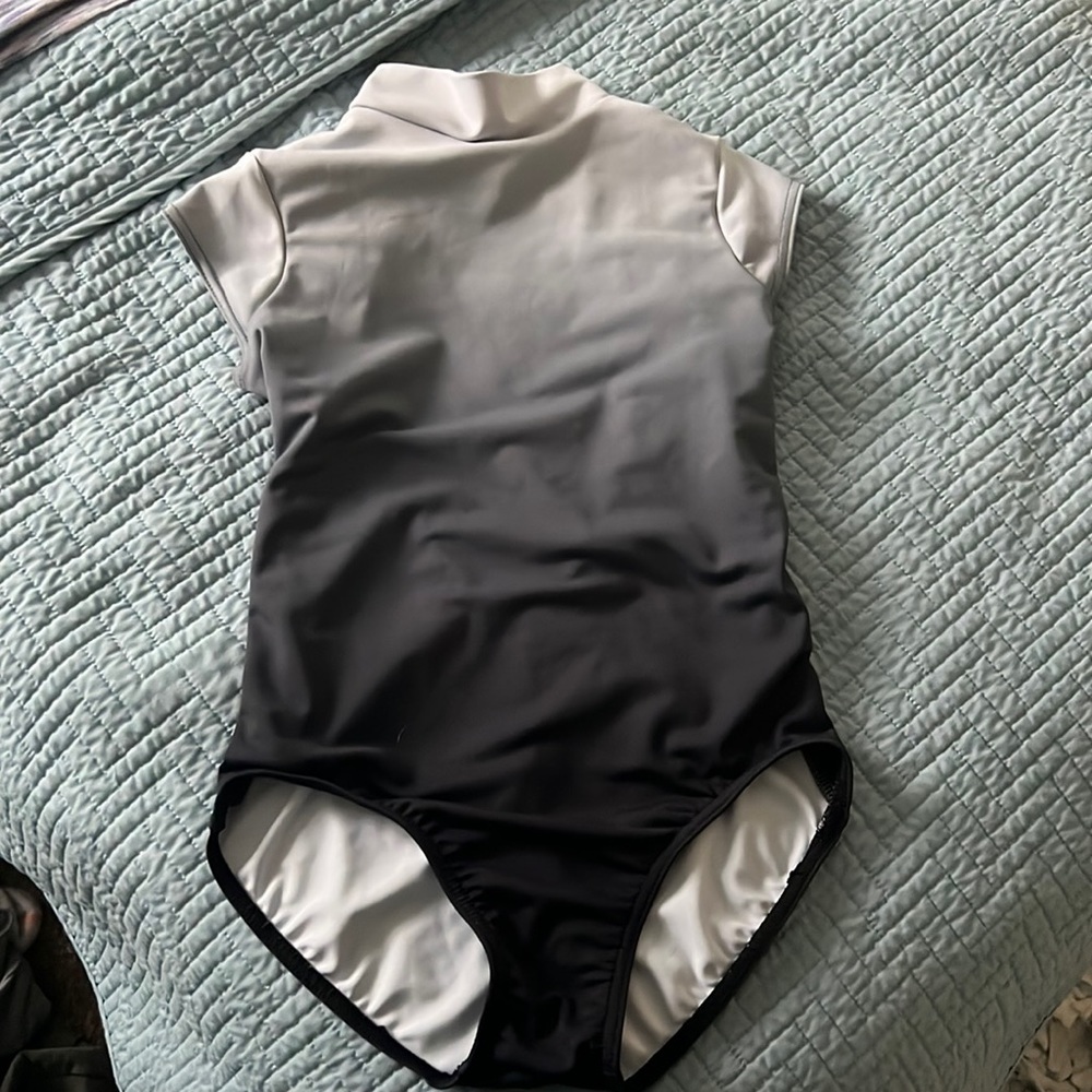Balera Mock Neck Cap Sleeves Ombré Black and Gray Leotard MC